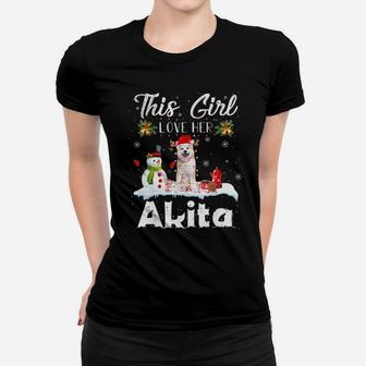 Snow Xmas Gifts This Girl Love Her Akita Reindeer Hat Women T-shirt - Monsterry