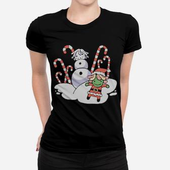 Snowman And Santa Women T-shirt - Monsterry