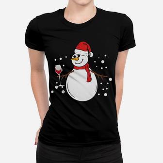 Snowman Red Wine Lover Funny Christmas Holidays Women T-shirt | Crazezy DE