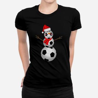 Soccer Snowman Christmas Santa Hat Scarf Matching Pajama Women T-shirt | Crazezy