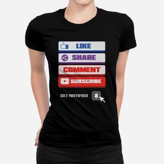 Social Media Like Share Comment Subscribe Vlogger Women T-shirt | Crazezy UK