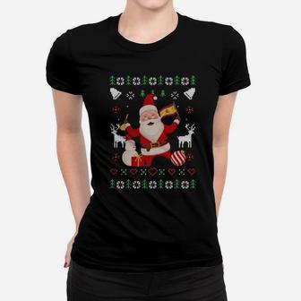 Spanish Santa Spain Flag Spanish Pride Xmas Ornament Christm Women T-shirt - Monsterry