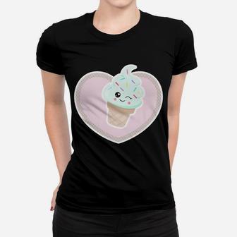 Sprinkled Ice Cream Cone With Pink Heart Frame Women T-shirt | Crazezy UK