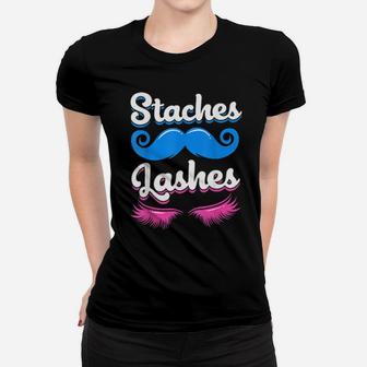 Staches Or Lashes Gender Reveal Women T-shirt - Monsterry