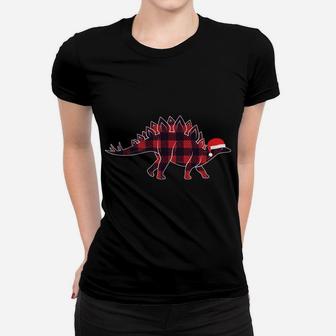 Stegosaurus Santa Hat Christmas Dinosaur Lover Gift Women T-shirt | Crazezy