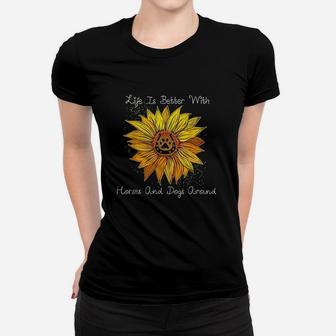 Sunflower Life Is Better With Horses And Dogs Around Women T-shirt | Crazezy AU