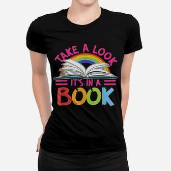 Take A Look It's In A Book Vintage Retro Rainbow Librarian Women T-shirt | Crazezy