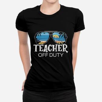 Teacher Off Duty Sunglasses Palm Tree Beach Sunset Women T-shirt | Crazezy
