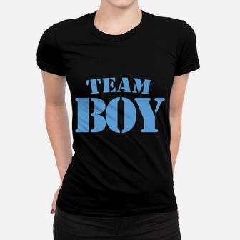 Team Boy Baby Shower Gender Reveal Party Cute Funny Blue Women T-shirt | Crazezy
