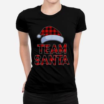 Team Santa Red Plaid Claus Hat Matching Family Christmas Women T-shirt | Crazezy