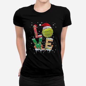 Tennis Love Santa Christmas Light Funny Xmas Gift Women T-shirt | Crazezy