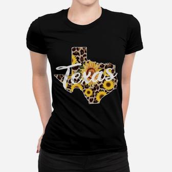Texas Girl Sunflower Leopard Rustic Black State Pride Women T-shirt | Crazezy
