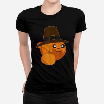 Thanksgiving Orange Tabby Cat Pilgrim Hat Pumpkin Season Women T-shirt | Crazezy AU