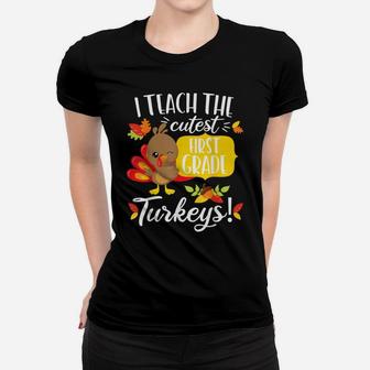 Thanksgiving Teacher Shirt 1St First Grade Cutest Turkeys Women T-shirt | Crazezy UK
