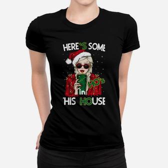 Theres Some Hos In This House Funny Christmas Santa Claus Sweatshirt Women T-shirt | Crazezy DE