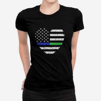 Thin Blue Line Green Line Flag Heart Women T-shirt | Crazezy UK