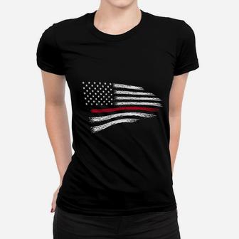 Thin Red Line Of Courage Usa Flag Women T-shirt | Crazezy UK