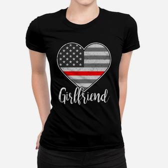 Thin Red Line Us Flag Heart Firefighter's Girlfriend Gift Women T-shirt | Crazezy