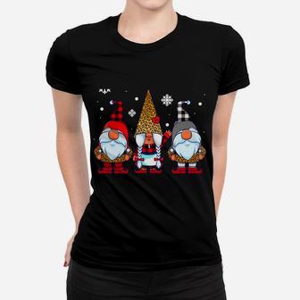 Three Gnomes In Leopard Print Buffalo Plaid Christmas Xmas Women T-shirt | Crazezy CA