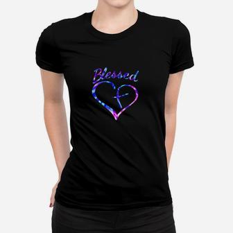 Tie Dye Christian Blessed Heart Cross Women T-shirt - Monsterry