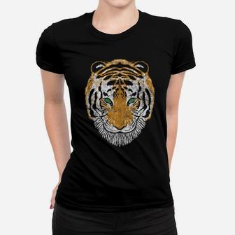 Tiger Vintage Big Cat Face Distressed Tiger Face Women T-shirt - Monsterry
