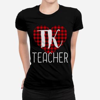 Tk Teacher Valentine's Day Buffalo Plaid Heart Women T-shirt - Monsterry AU