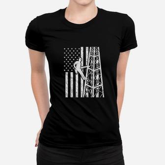 Tower Climber American Flag Cell Tower Towers Worker Women T-shirt | Crazezy