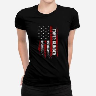 Tower Climber American Usa Flag Climbing Pullover Women T-shirt | Crazezy UK
