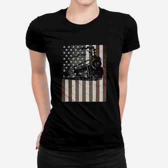 Train Engine American Flag Women T-shirt | Crazezy