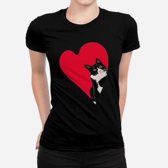 Tuxedo Cat Valentine Heart For Kitten And Animal Lovers Women T-shirt | Crazezy UK