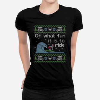 Ugly Christmas Sweater Surfer Surfing Surf Funny Sweatshirt Women T-shirt | Crazezy