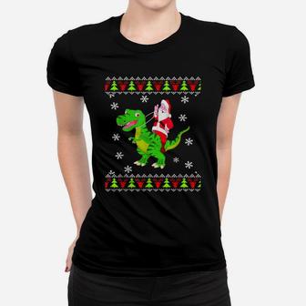 Ugly Sweater Santa Riding Dinosaur Christmas Rex Women T-shirt | Crazezy CA