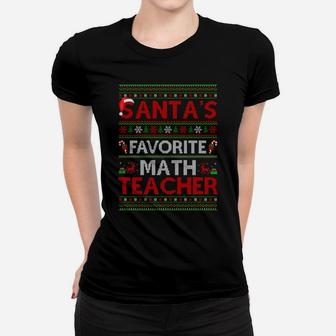 Ugly Xmas Lighting Santa's Favorite Math Teacher Christmas Sweatshirt Women T-shirt | Crazezy