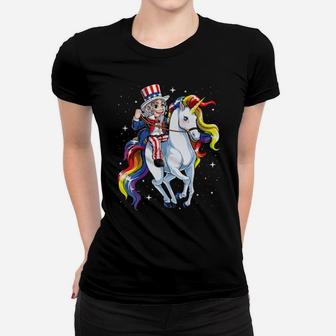 Uncle Sam Riding Unicorn 4Th Of July Mericorn Rainbow Women T-shirt - Monsterry
