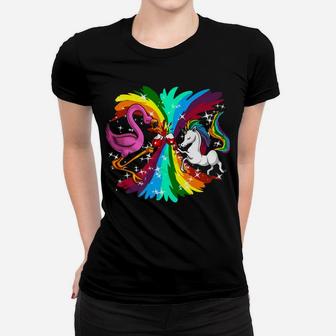Unicorn And Flamingo Bird Magical Rainbow Wine Party Women T-shirt - Thegiftio UK