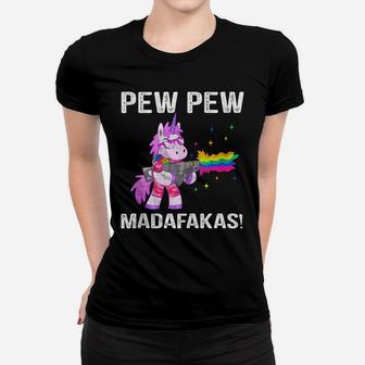 Unicorn Pew Pew Madafakas Vintage Crazy Cat Funny Graphic Women T-shirt | Crazezy CA
