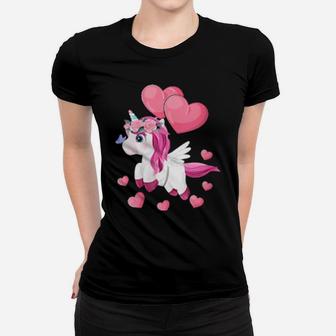 Unicorn Valentines Day Holding Balloon Heart My Valentine Women T-shirt - Monsterry