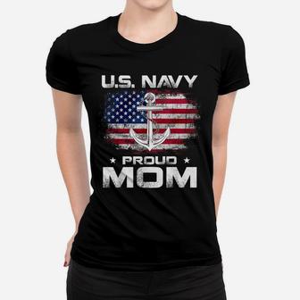 US Navy Proud Mom With American Flag Gift Veteran Day Women T-shirt | Crazezy