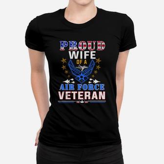 Us Proud Air Force Wife With American Flag Gift Veteran Women T-shirt | Crazezy