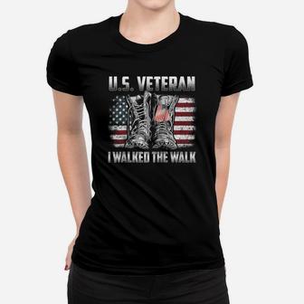Us Veteran I Walked The Walk Combat Boots Dogtag Usa Flag Raglan Baseball Tee Women T-shirt | Crazezy