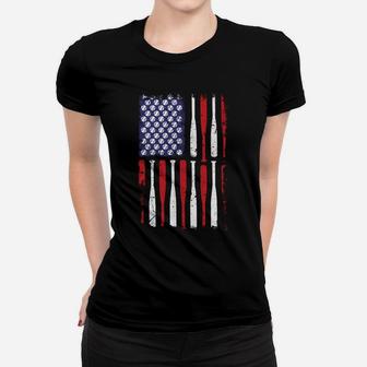 Usa Flag Baseball Ball Bat Funny 4Th Of July Gift Women T-shirt | Crazezy