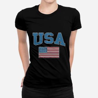 Usa Text And American Flag Women T-shirt | Crazezy