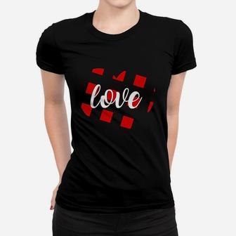 Valentine Days Buffalo Plaid Heart Women T-shirt | Crazezy