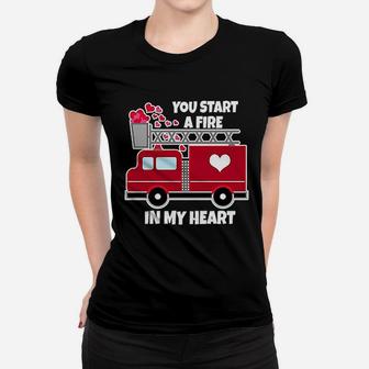 Valentine Fire Truck Women T-shirt | Crazezy