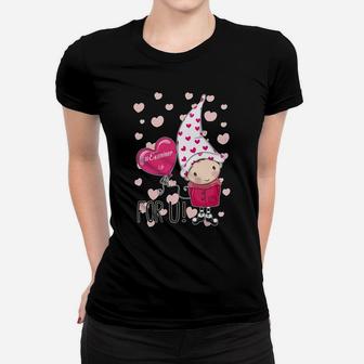 Valentines Day Examiner Life Pink Gnome Holds Heart Balloon Women T-shirt - Seseable