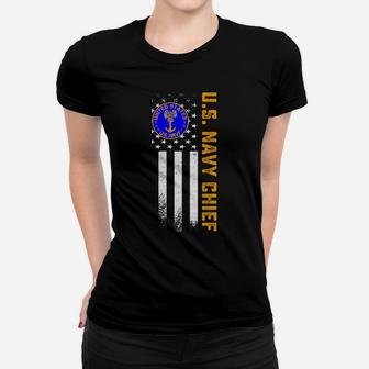 Vintage American Flag Proud Us Navy Chief Veteran Military Women T-shirt | Crazezy CA