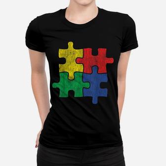 Vintage Autism Colorful Puzzle, Kids Autism Awareness Gift Women T-shirt | Crazezy