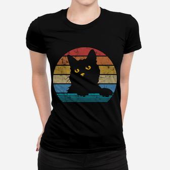 Vintage Black Cat Lover Retro Style Cats Kitty Lover Gift Women T-shirt | Crazezy AU