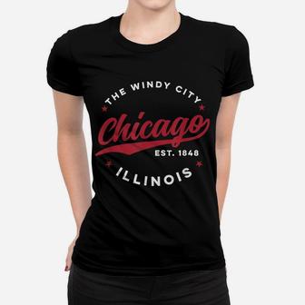 Vintage Chicago Windy City Illinois Red Text Women T-shirt | Crazezy