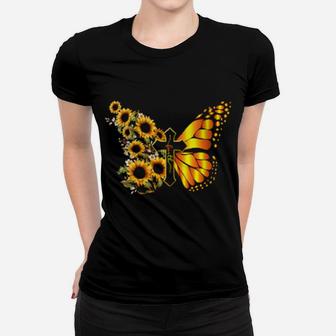 Vintage Faith Cross Sunflower Butterfly Christian Women T-shirt - Monsterry